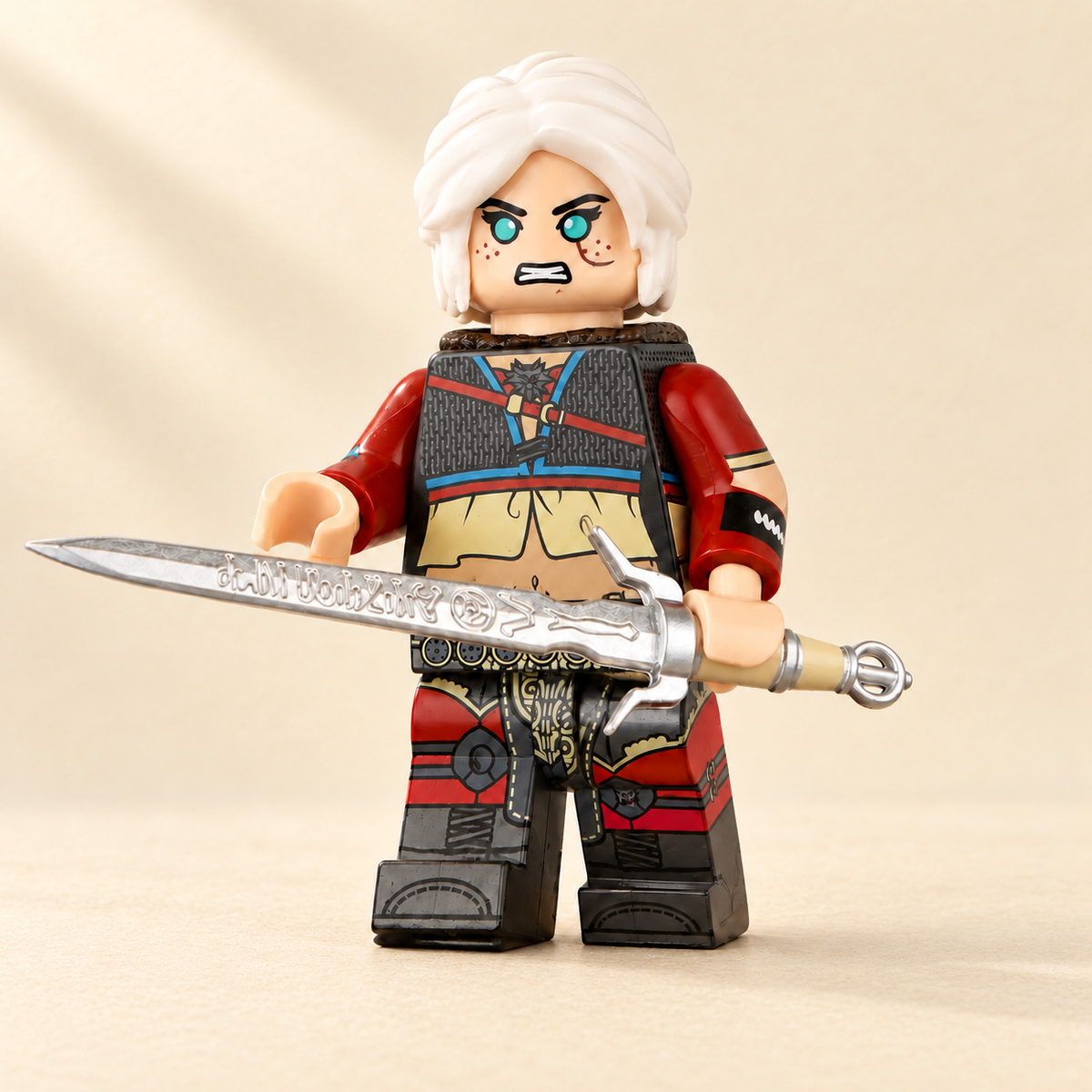 Single Minifigures — white-haired swordfighter on ivory paper