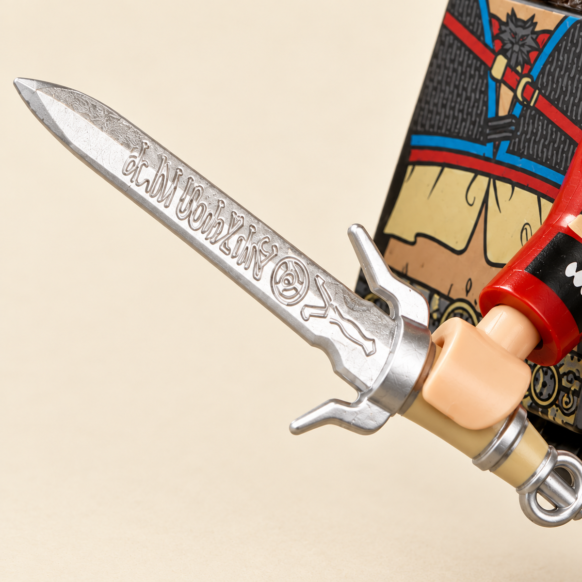 Toy sword blade and hilt detail — White-Haired Swordfighter MOC Minifigure
