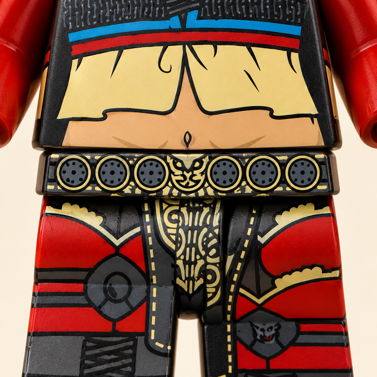 Printed belt and waist detail — White-Haired Swordfighter MOC Minifigure