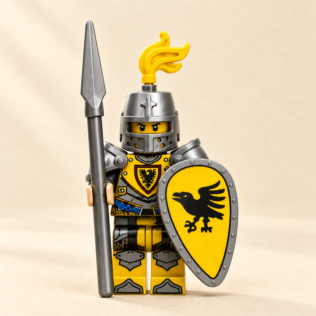 Yellow bird-emblem shield — Medieval Knight MOC Minifigure Set — 6 Figures