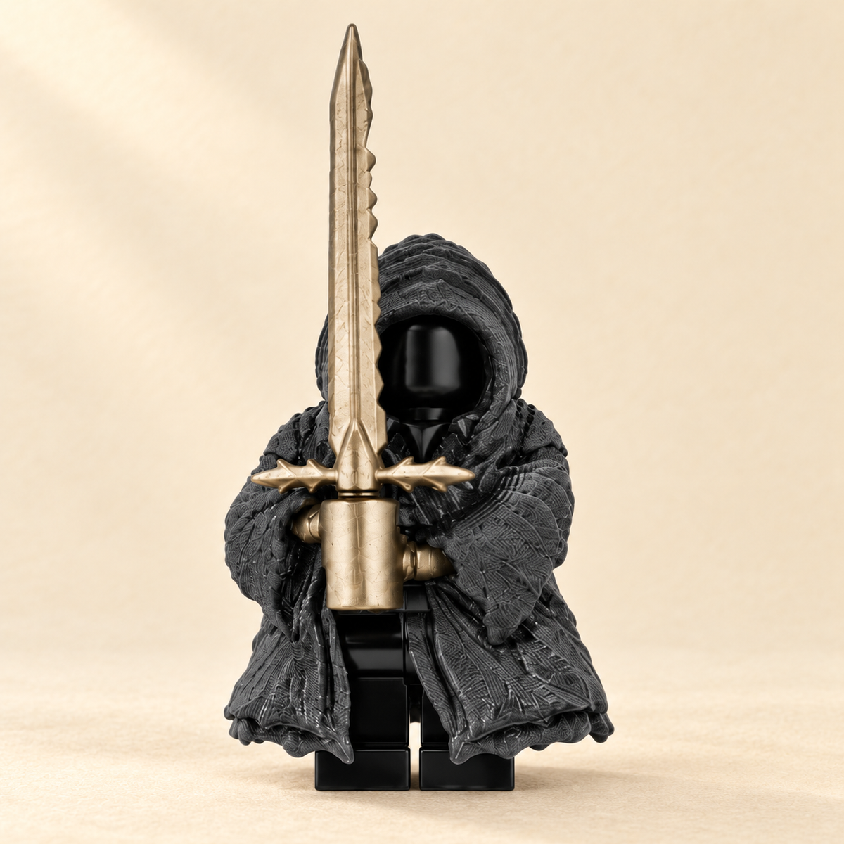 One warrior shown in full — Hooded Shadow Warrior MOC Minifigure Set — 9 Figures