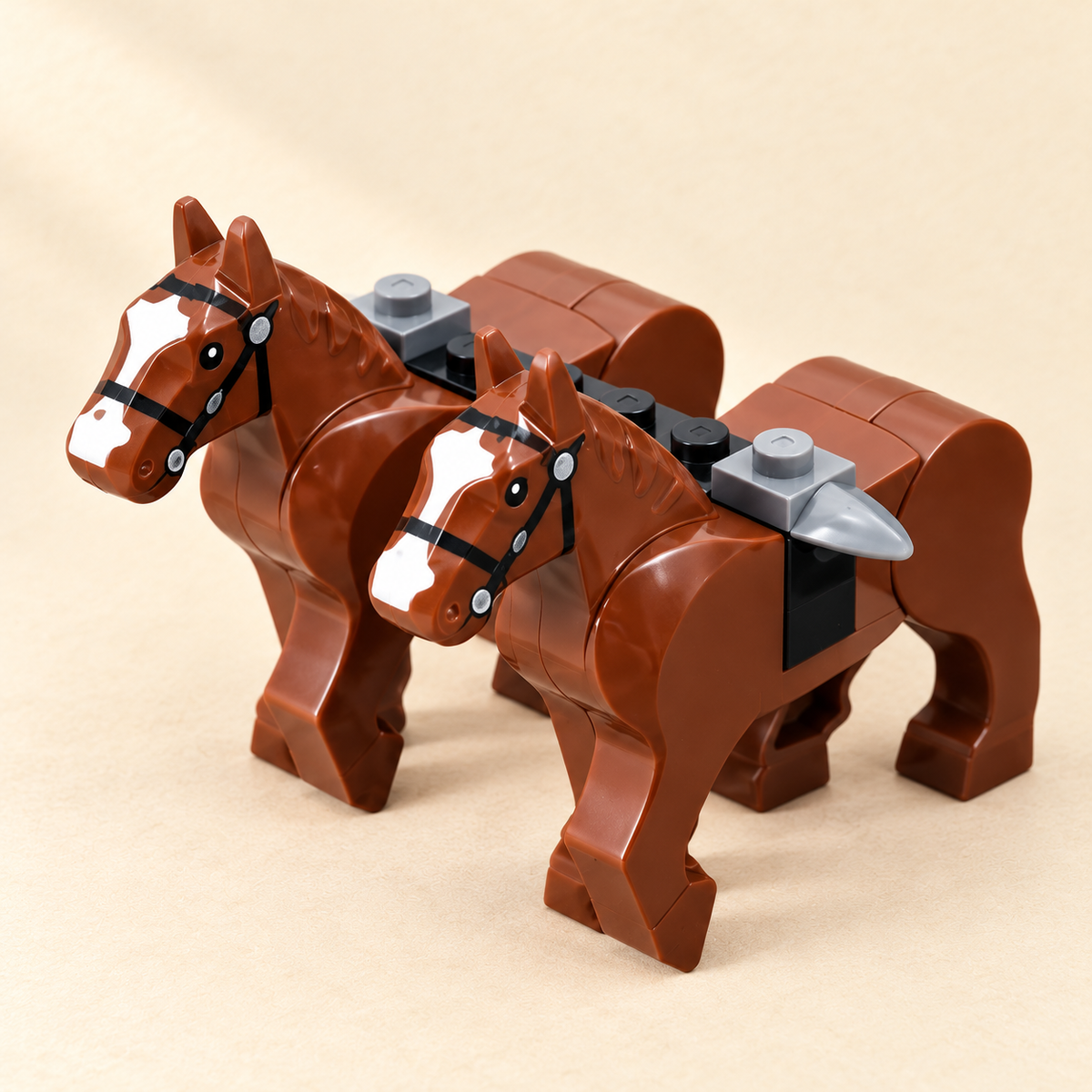 Two brown horse figures — Roman Chariot & Legion MOC Display Set