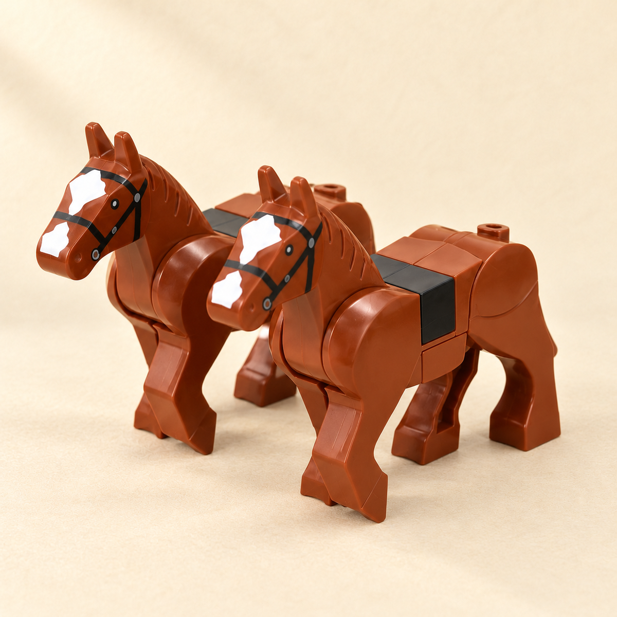 Two brown horse figures — White Knight Wagon MOC Display Set — 12 Figures