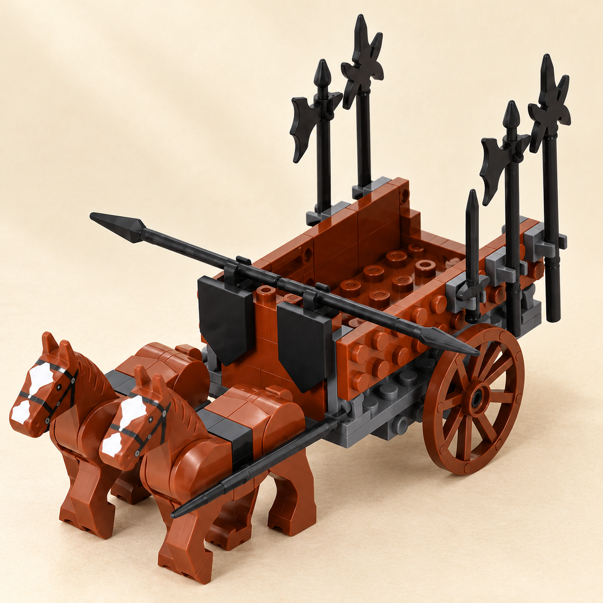 Wagon cargo structure and wheels — White Knight Wagon MOC Display Set — 12 Figures