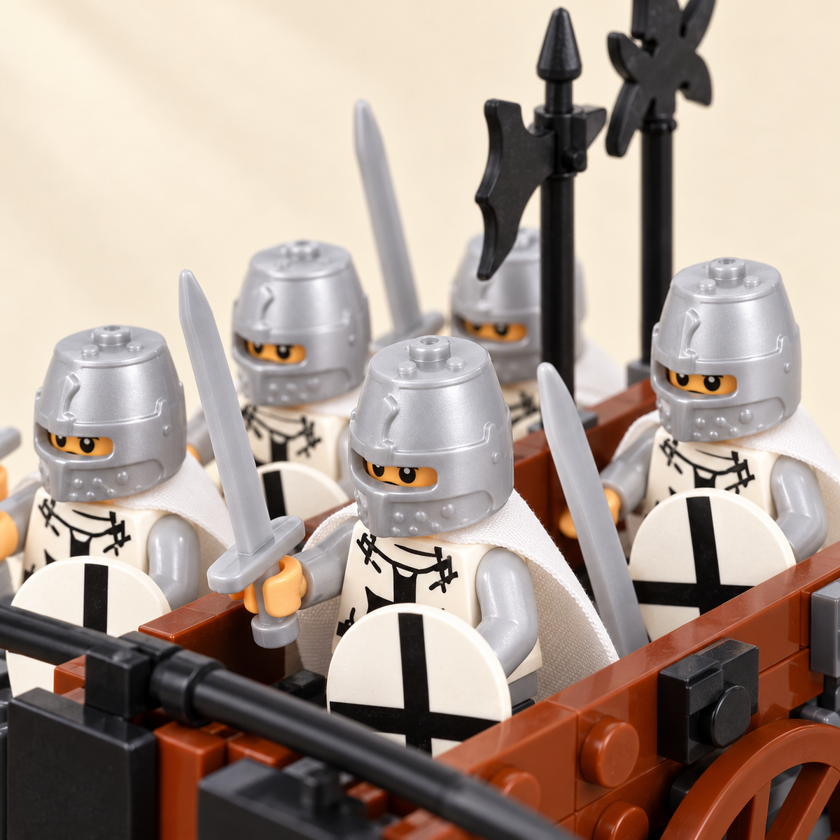 Silver-colored helmet visors — White Knight Wagon MOC Display Set — 12 Figures