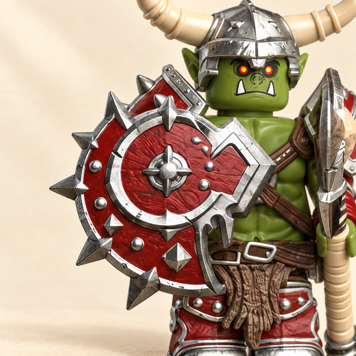 Spiked round shield details — Orc Warrior MOC Minifigure Set — 6 Figures
