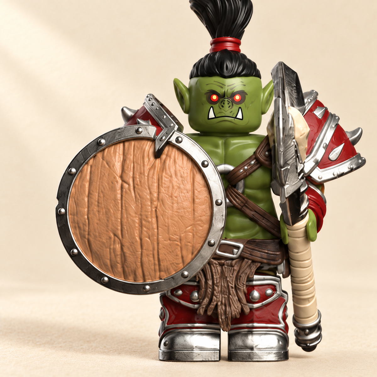 Wood-pattern round shield — Orc Warrior MOC Minifigure Set — 6 Figures