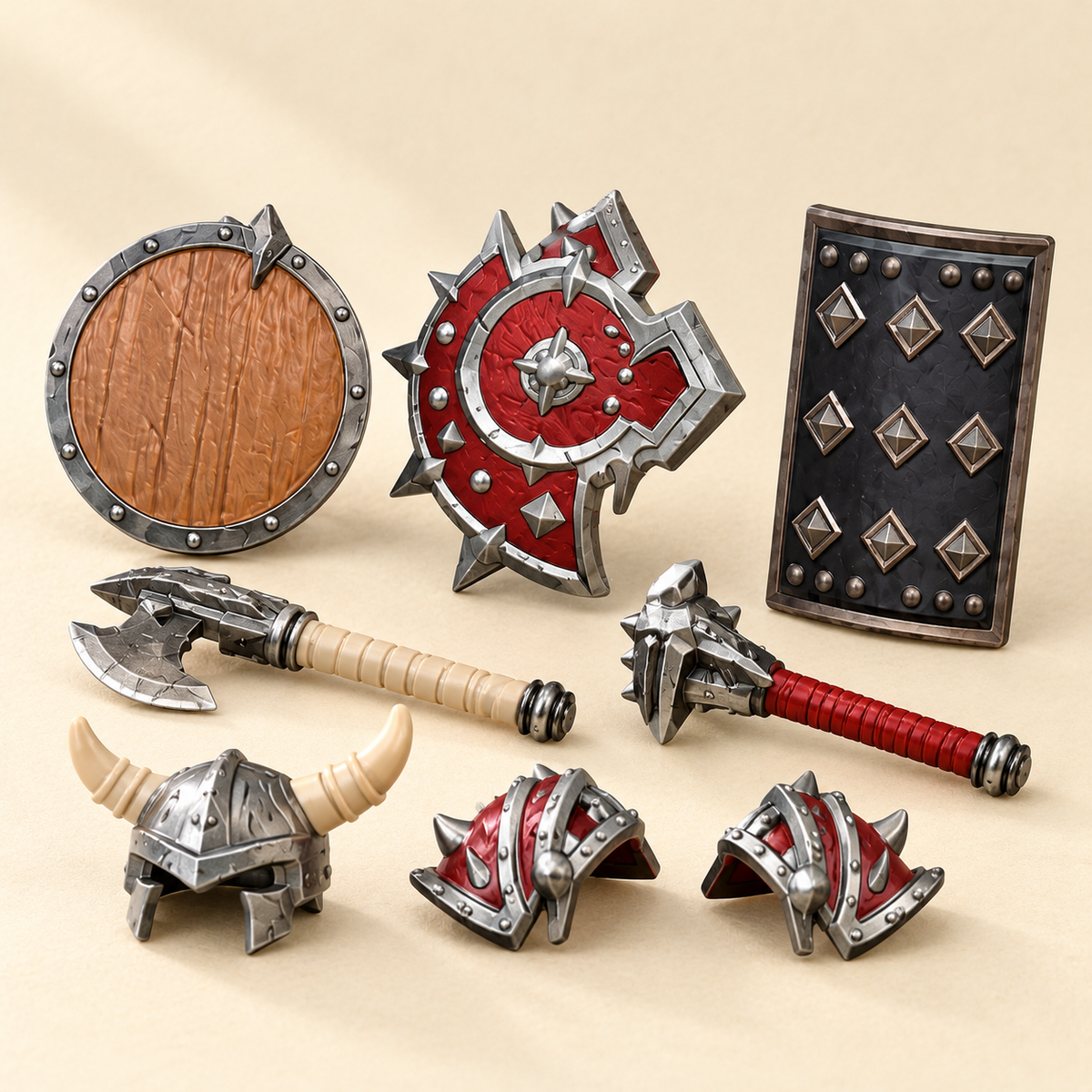Toy weapons and shoulder armor — Orc Warrior MOC Minifigure Set — 6 Figures