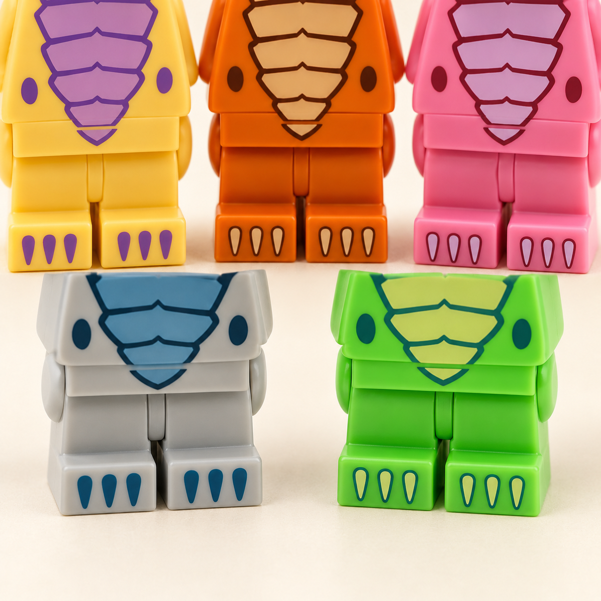 Claw-style printed feet — T-Rex Costume MOC Minifigure Set — 5 Figures