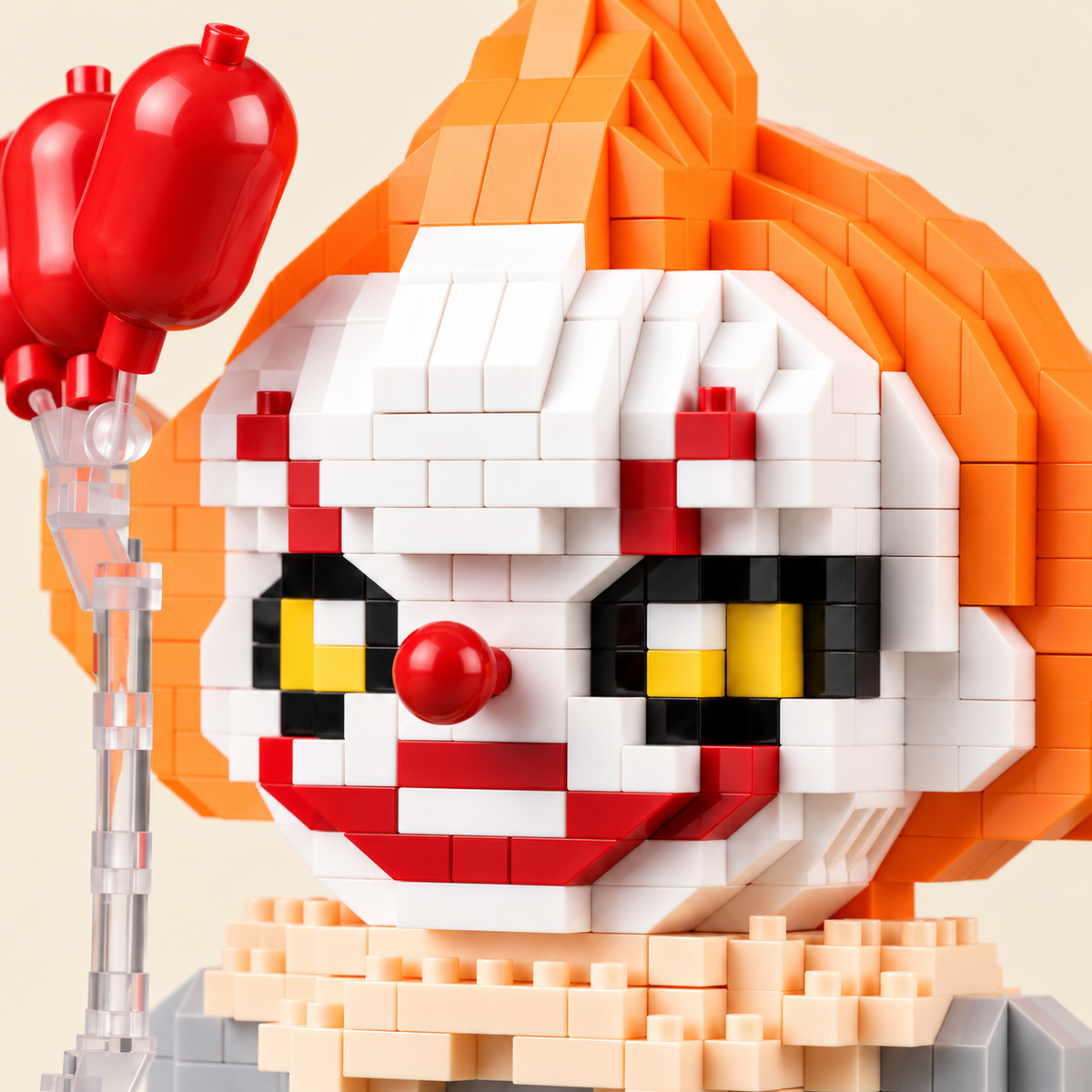 White face pattern — Halloween Clown MOC Display Model with Red Balloons