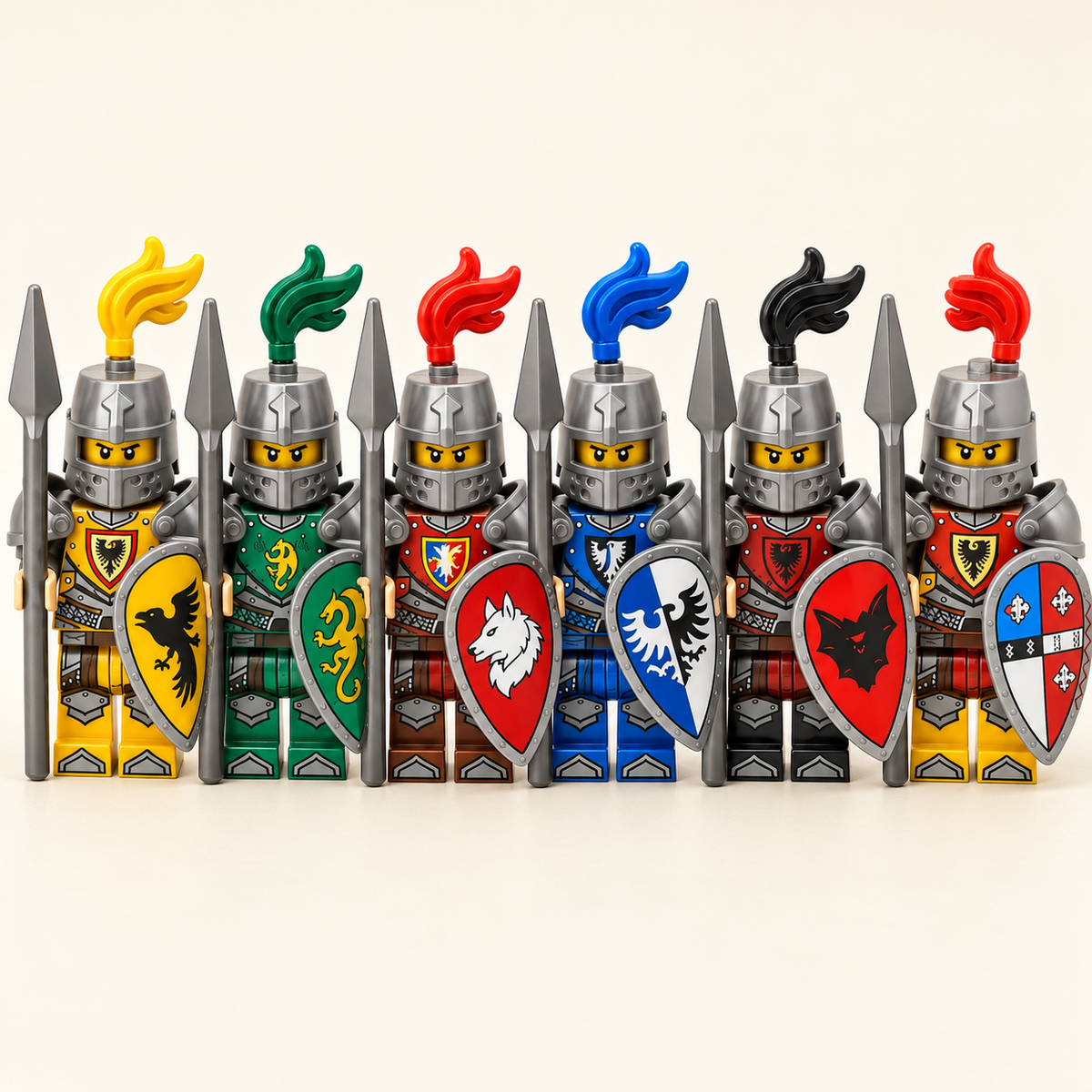 Six armored knight designs — Knight & Dragon Warrior MOC Minifigure Set — 10 Figures