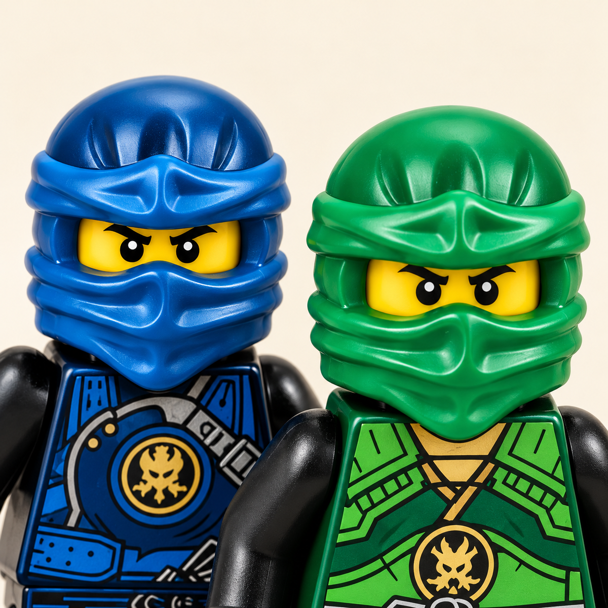 Blue and green masked faces — Ninja Warriors & Master MOC Minifigure Set — 7 Figures