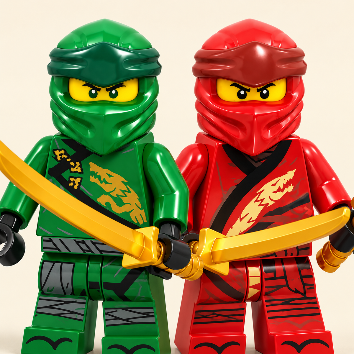 Green and red warrior designs — Masked Ninja Warrior MOC Minifigure Set — 6 Figures