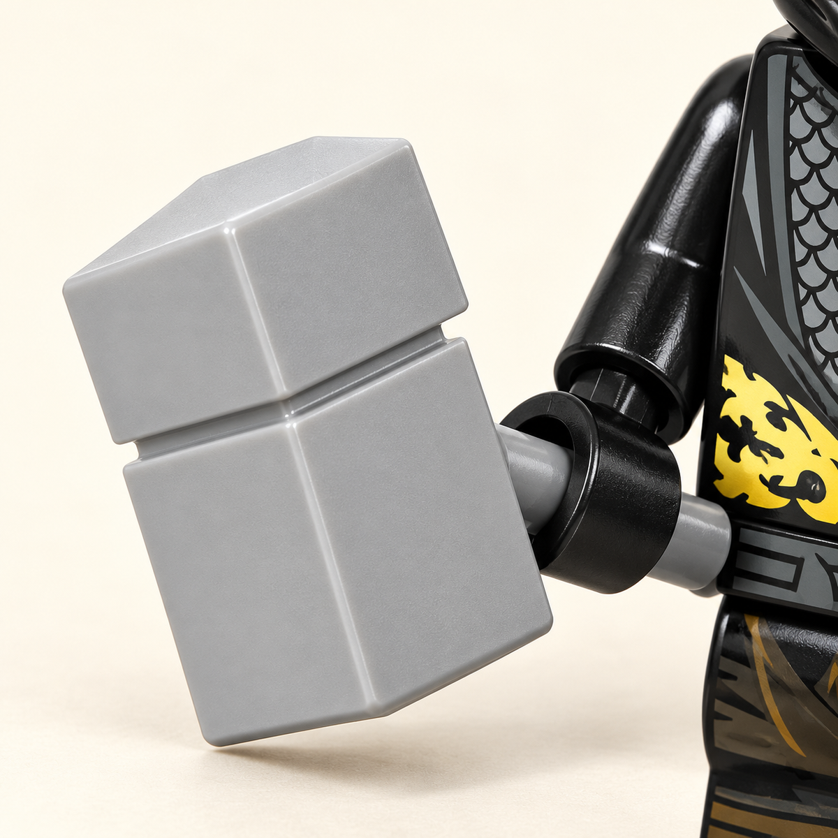 Black warrior and gray toy hammer — Masked Ninja Warrior MOC Minifigure Set — 6 Figures