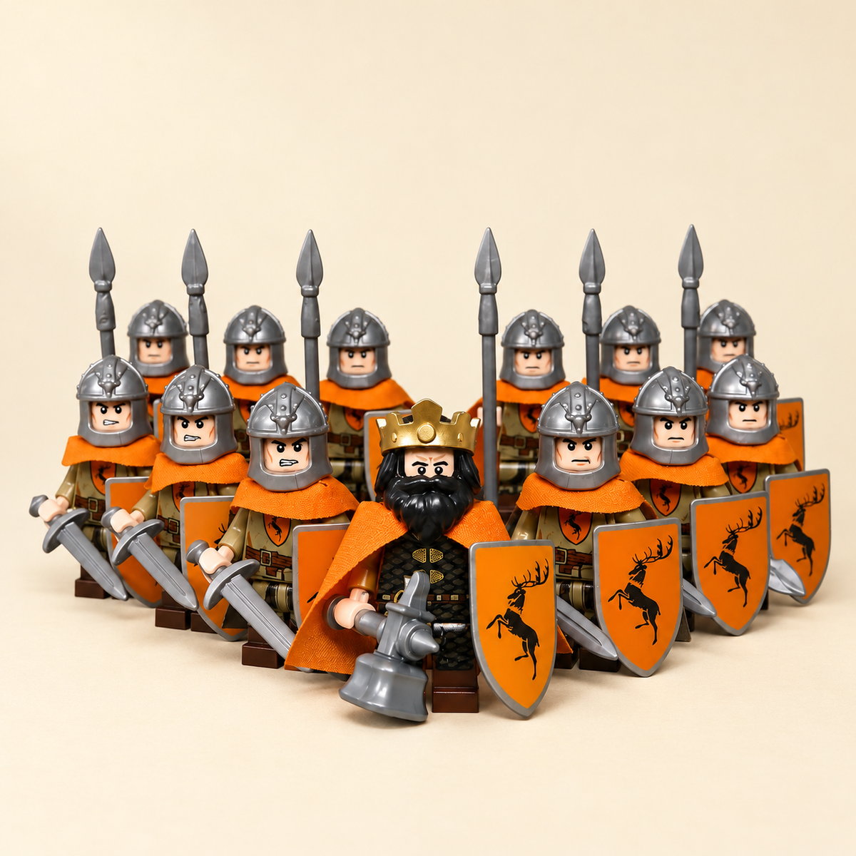 King and guard formation — Orange-Cloaked King & Guard MOC Minifigure Set — 13 Figures