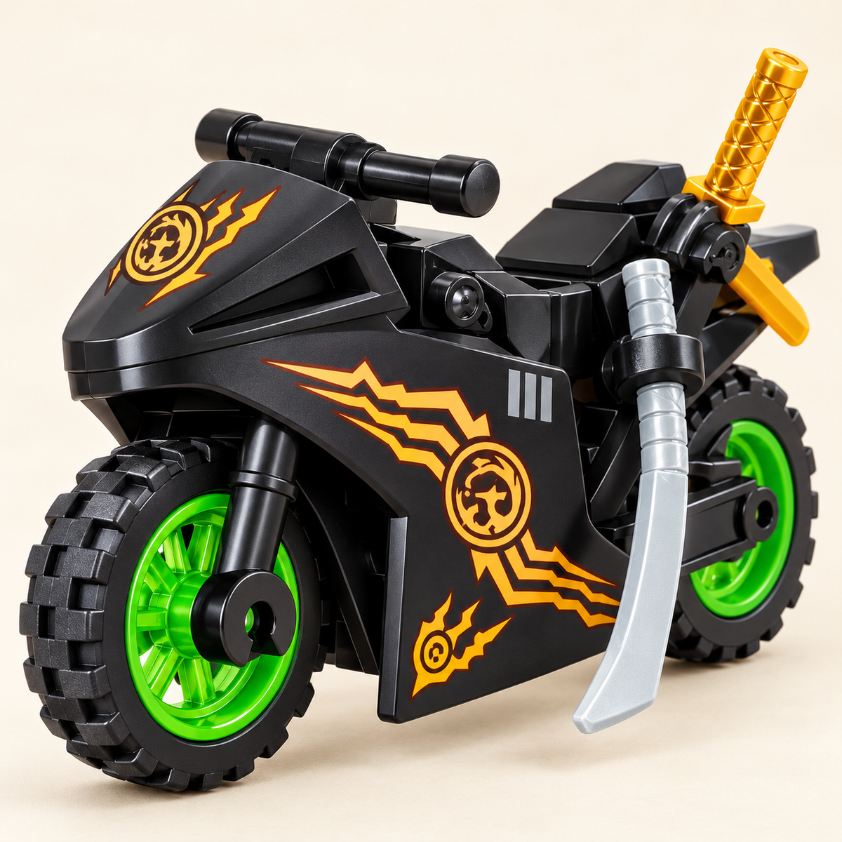 Black motorcycle designs — Ninja Riders & Motorcycles MOC Set — 8 Figures & 8 Bikes