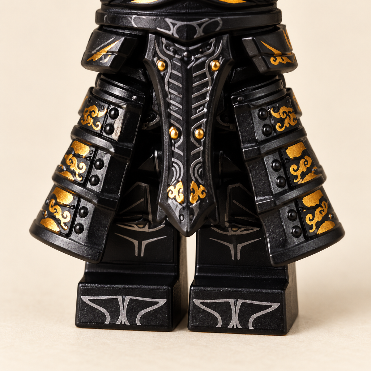 Printed leg armor — Black & Gold Armored Warrior MOC Minifigure