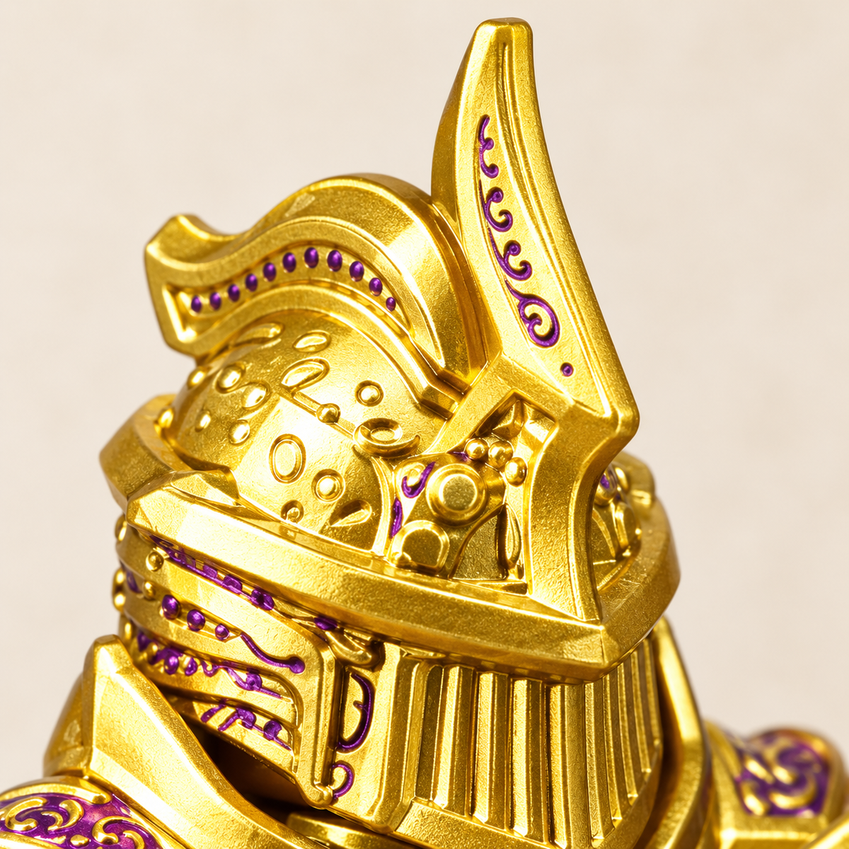 Gold-colored helmet sculpting — Gold & Purple Spear Warrior MOC Minifigure