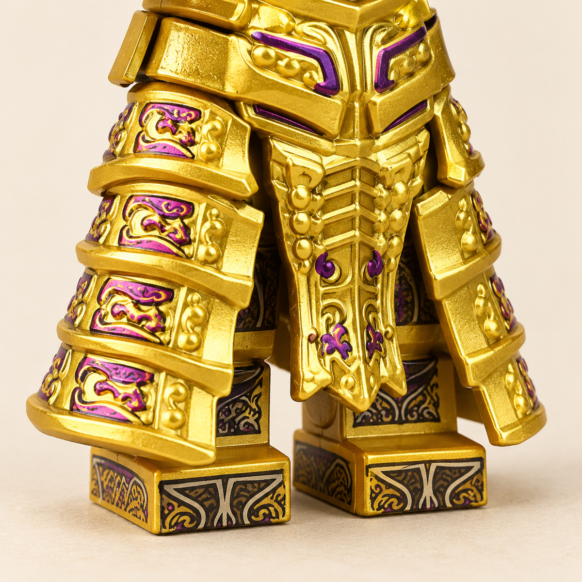 Printed boot and leg armor — Gold & Purple Spear Warrior MOC Minifigure
