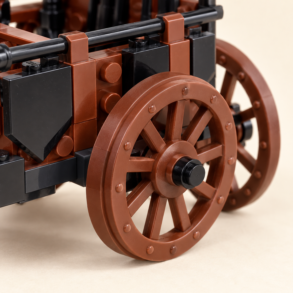 Chariot wheel details — Black-Armored Warrior Chariot MOC Display Set — 12 Figures