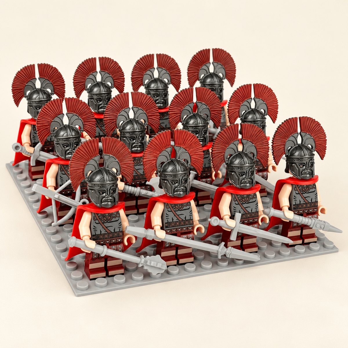 Twelve red-crested legion figures — Red-Crested Legion MOC Minifigure Set — 12 Figures