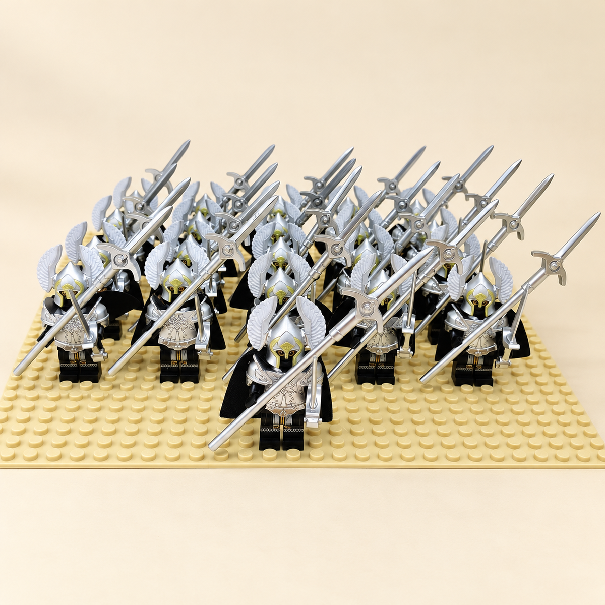 Winged-helmet guard formation — Winged-Helmet Silver Guard MOC Set — 21 Figures