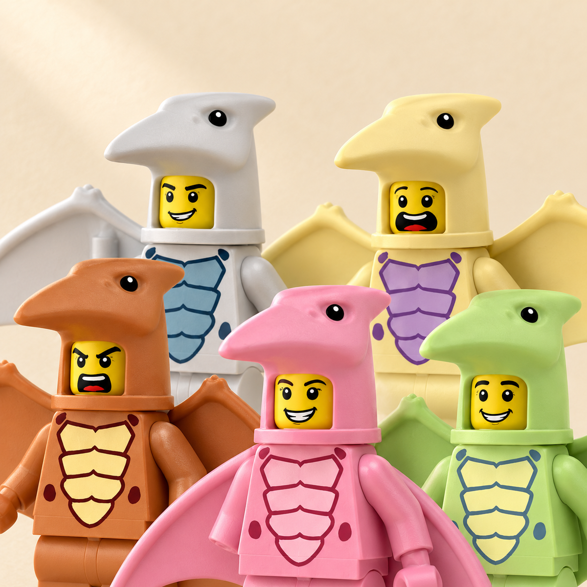 Pterosaur headpiece sculpting — Pterosaur Costume MOC Minifigure Set — 5 Figures