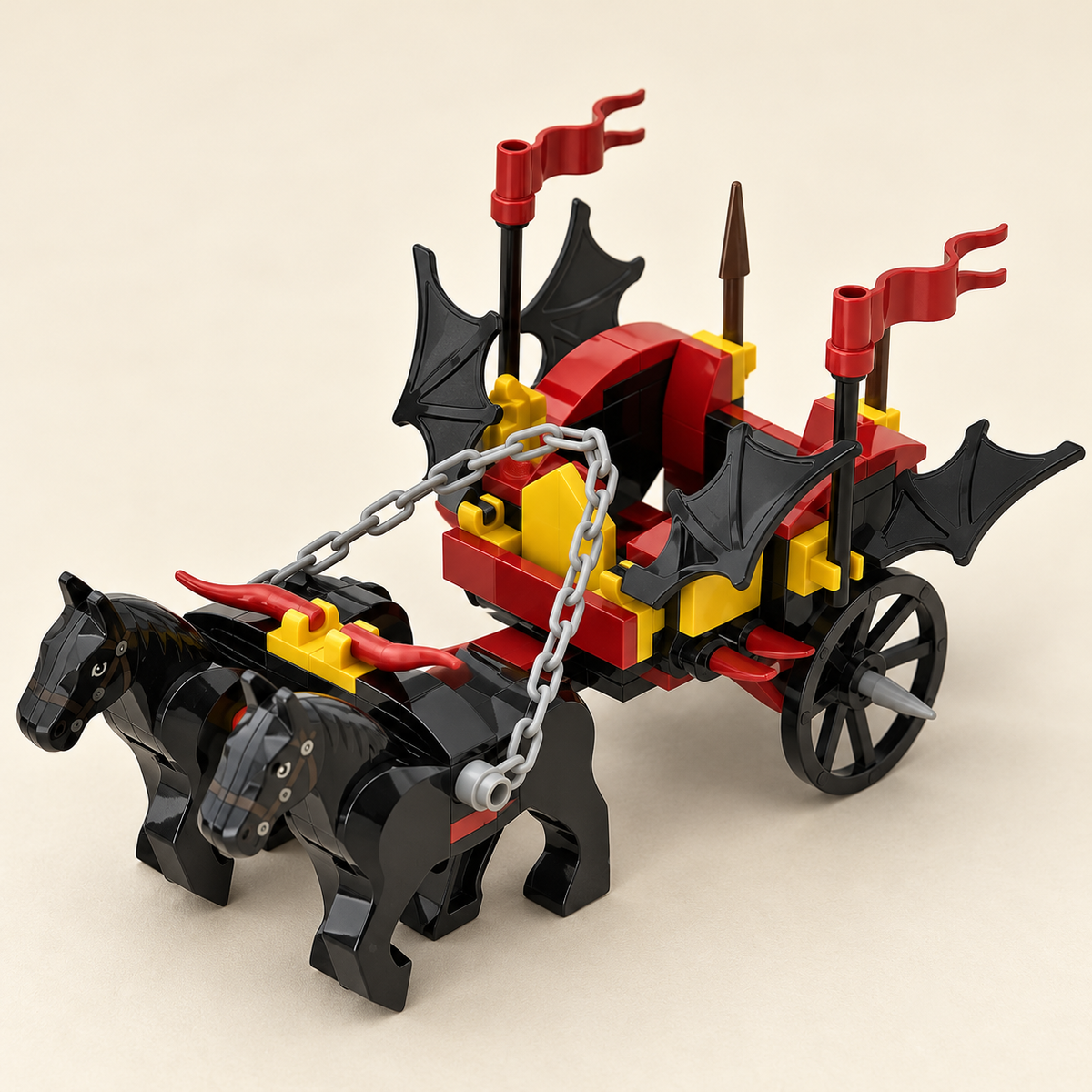 Bat-themed chariot — Medieval Horse-Drawn Carriage MOC Building Set — 3 Designs