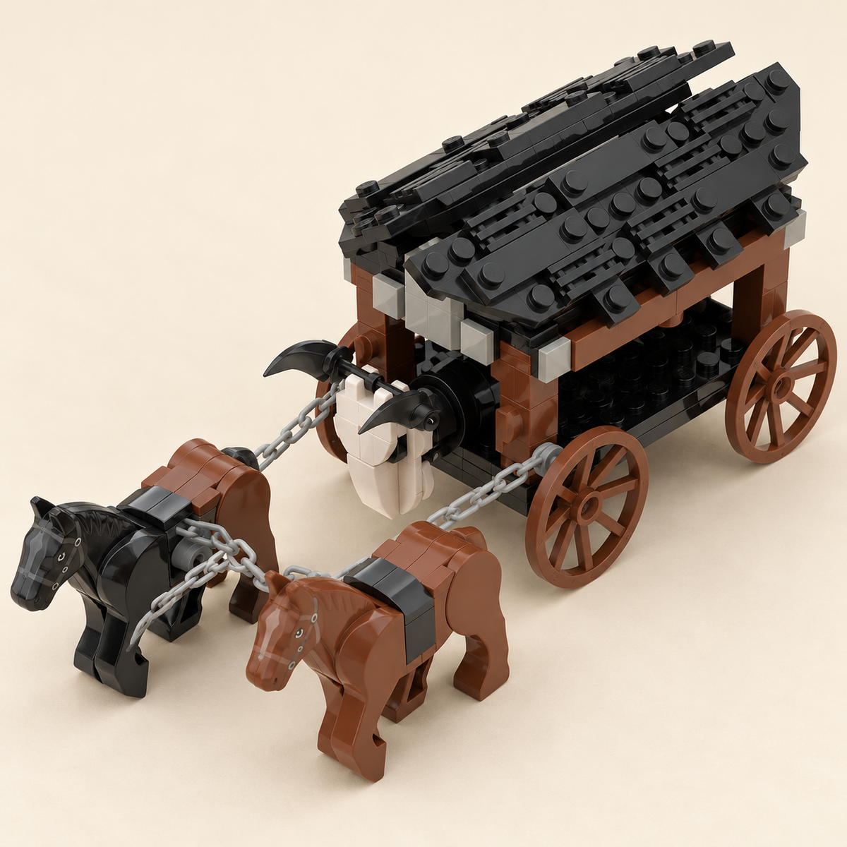 Large cargo wagon — Medieval Horse-Drawn Carriage MOC Building Set — 3 Designs