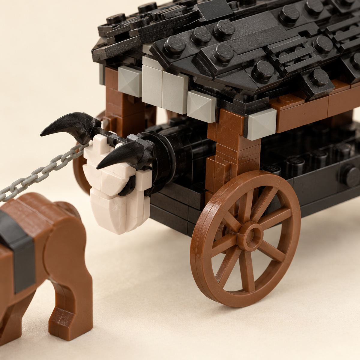 Brown carriage wheel spokes — Medieval Horse-Drawn Carriage MOC Building Set — 3 Designs