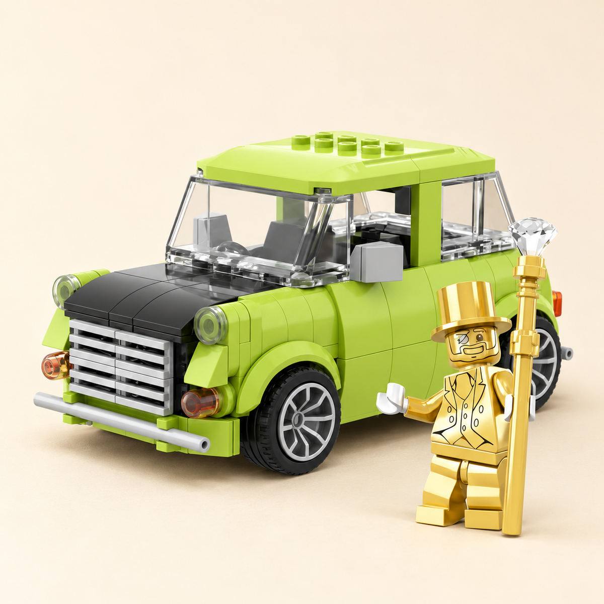 Lime car and gold figure — Lime Classic Car & Gold Figure MOC Building Set