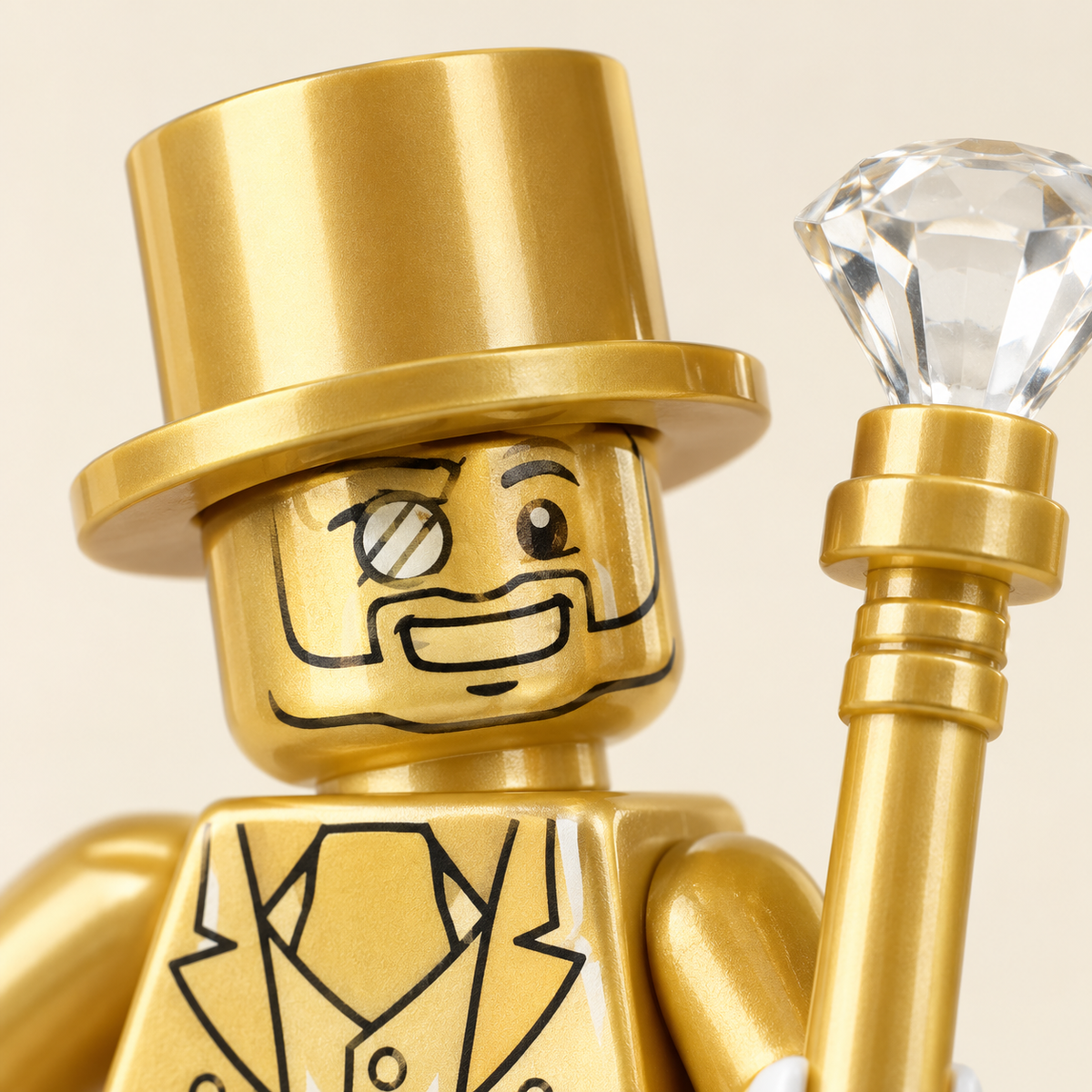 Monocle face print and gold top hat — Lime Classic Car & Gold Figure MOC Building Set