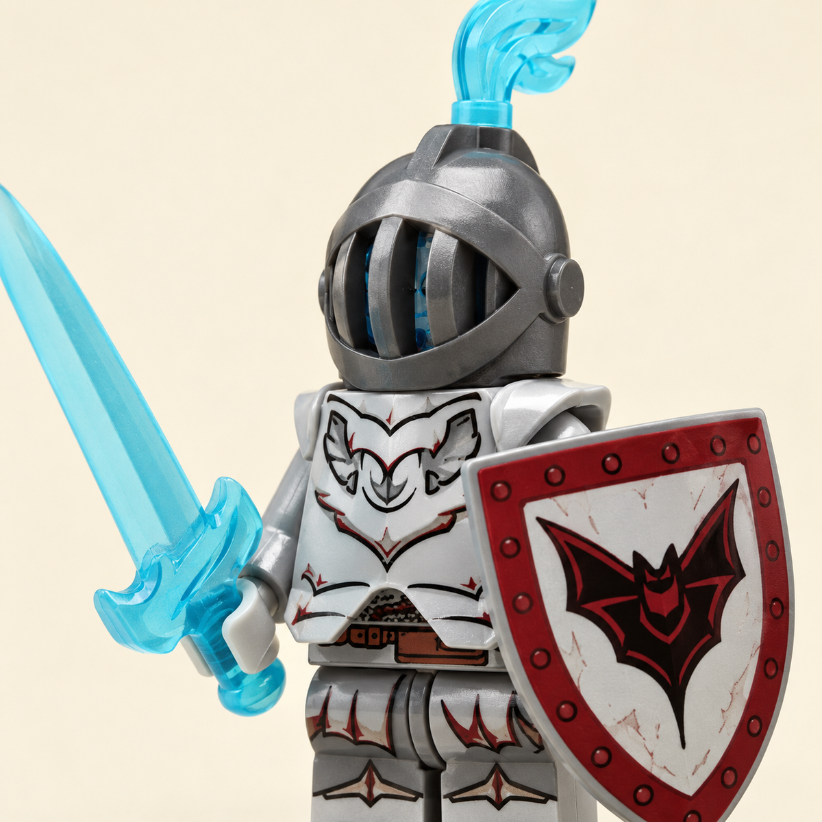 White and dark-red knight design — Heraldic Knight MOC Minifigure Set — 4 Figures