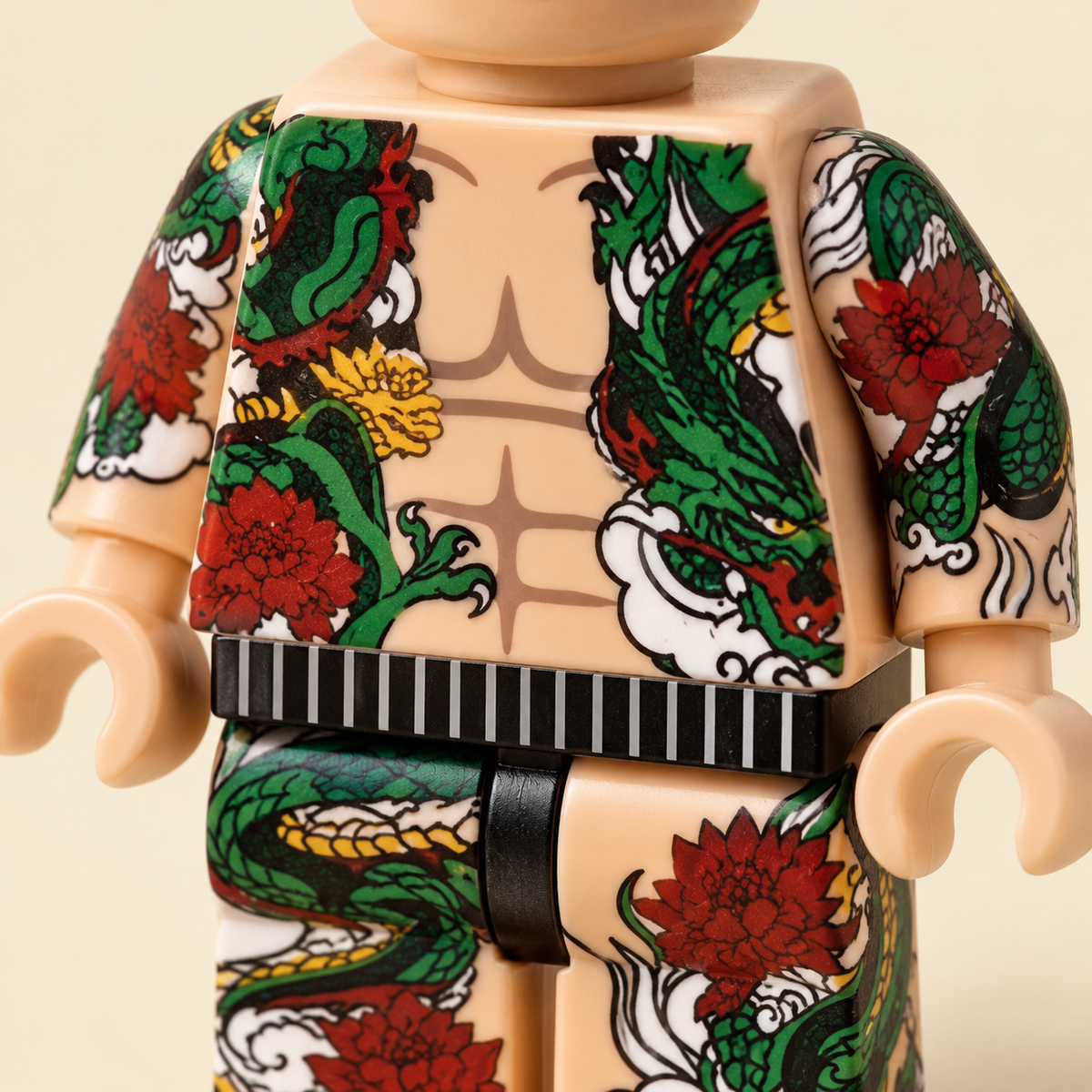 Green and red dragon-style printing — Tattoo Art MOC Minifigure Set — 6 Figures