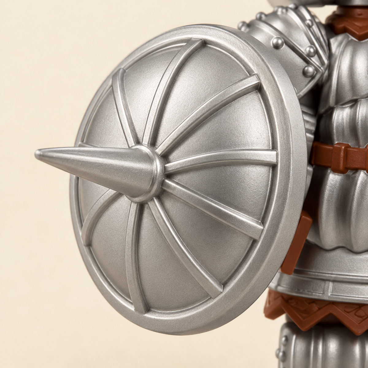 Round silver-colored shield — Silver-Armored Sword Knight MOC Minifigure