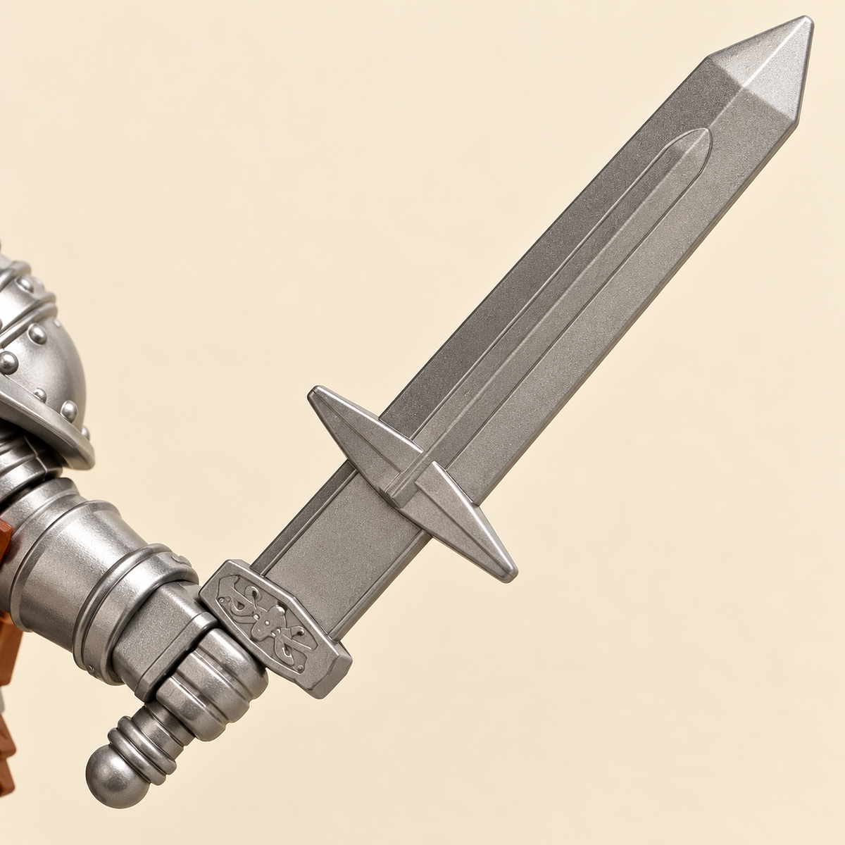 Broad miniature toy sword — Silver-Armored Sword Knight MOC Minifigure