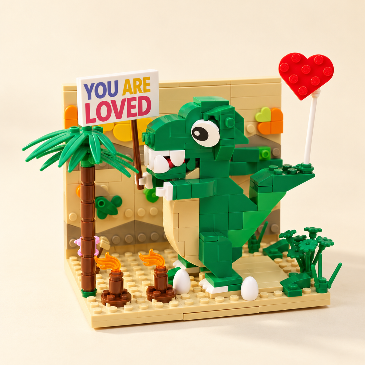 Complete dinosaur display model — You Are Loved Dinosaur MOC Display Building Set