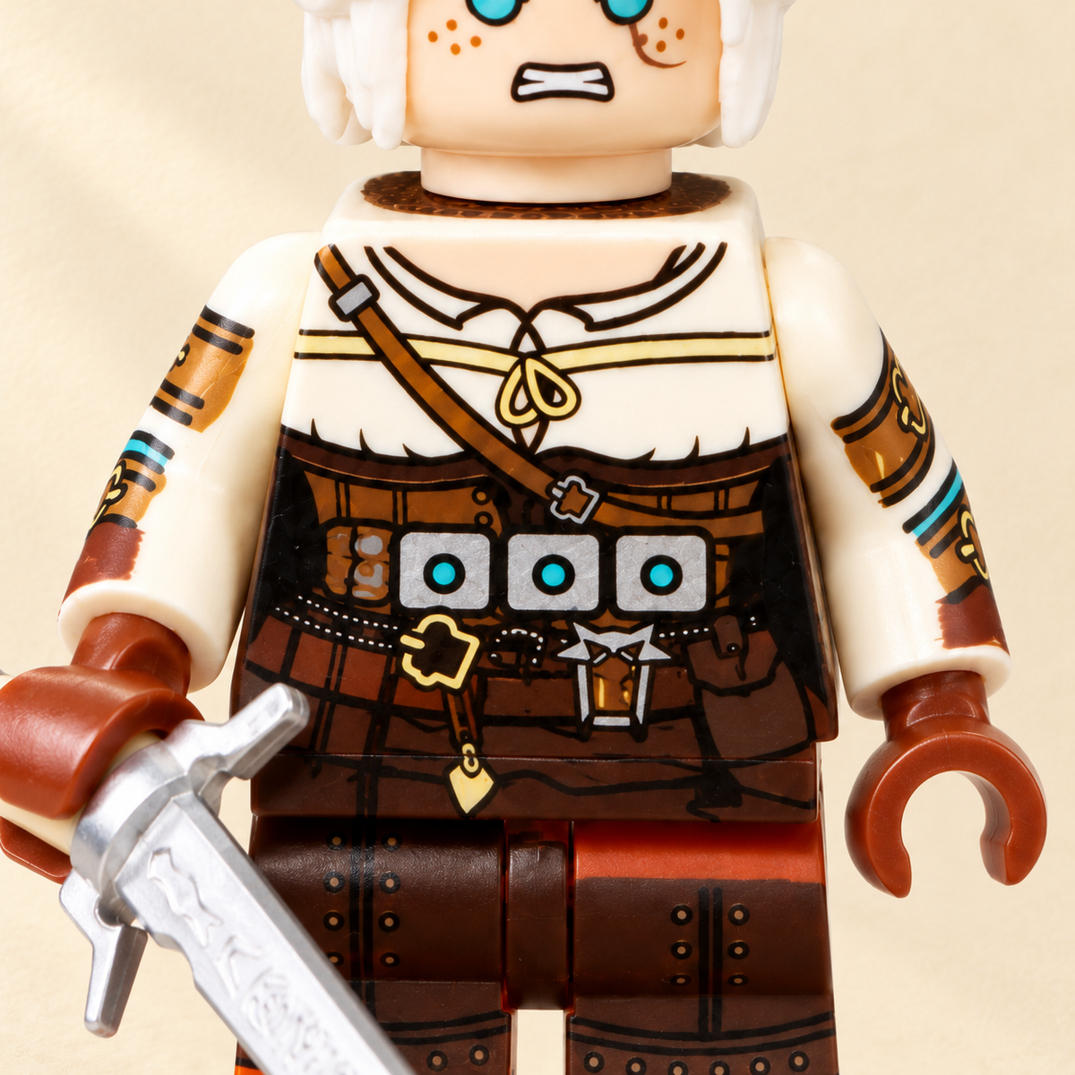 Brown belt and cross-body straps — Ivory Outfit Swordfighter MOC Minifigure