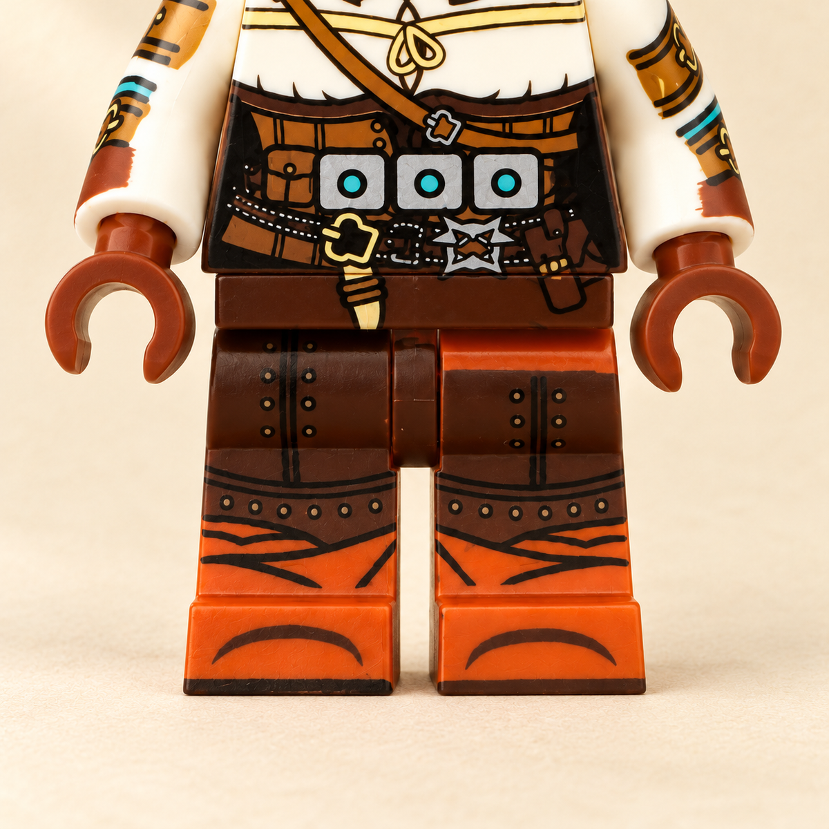 Orange and brown leg design — Ivory Outfit Swordfighter MOC Minifigure