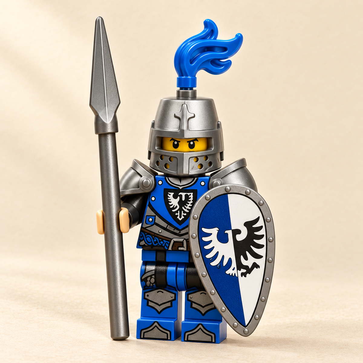Blue bird-emblem shield — Medieval Knight MOC Minifigure Set — 6 Figures