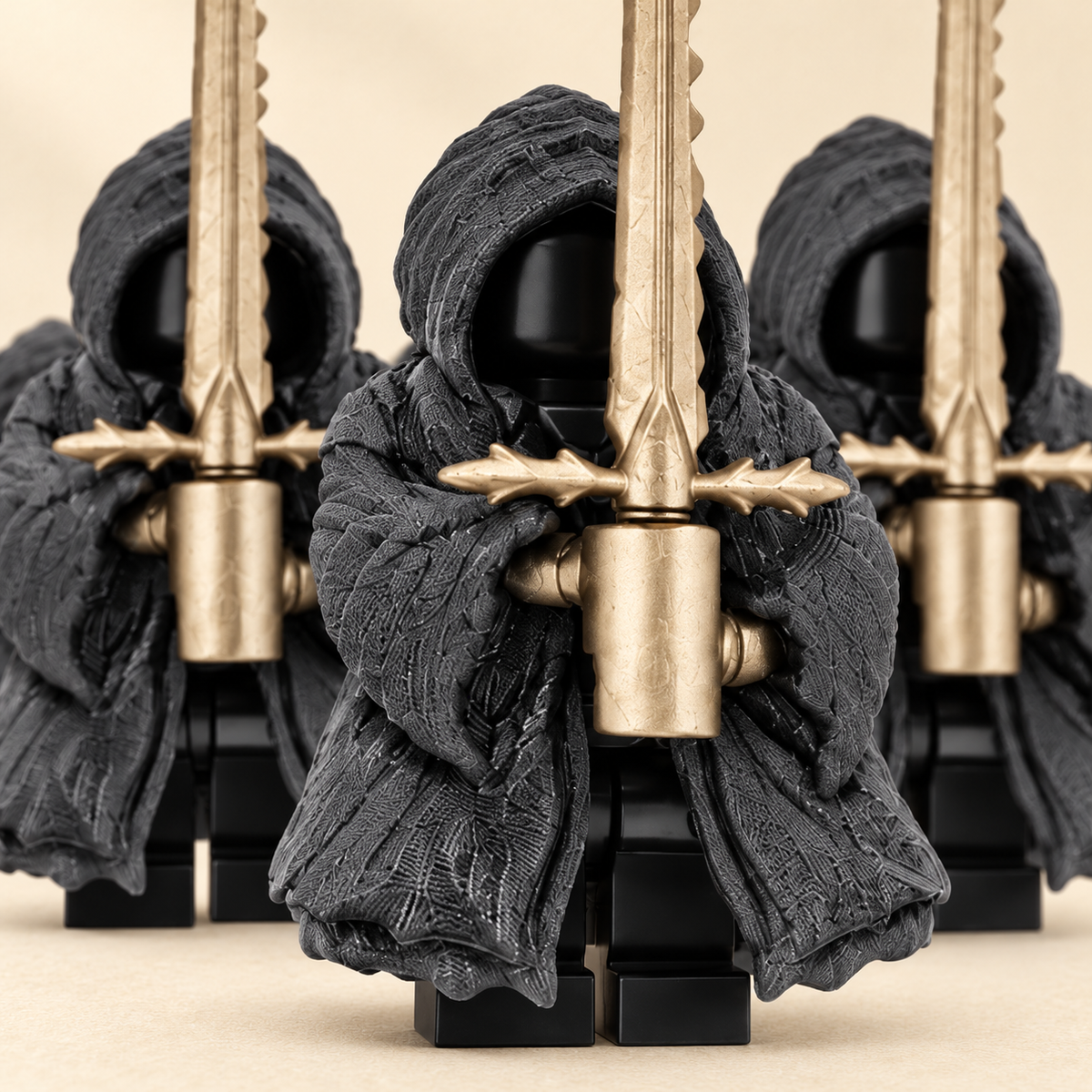 Textured hood and cloak — Hooded Shadow Warrior MOC Minifigure Set — 9 Figures