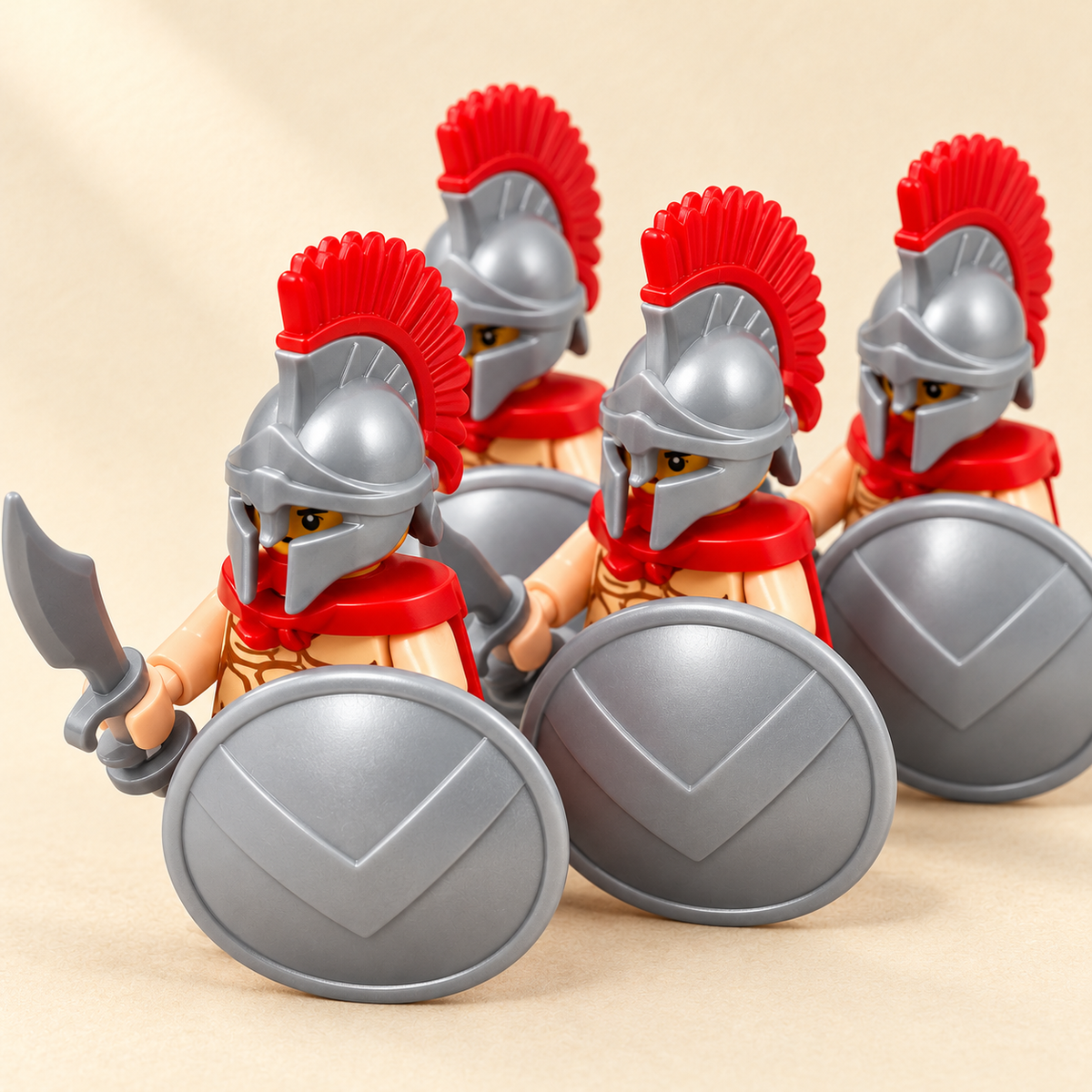 Round silver-colored shields — Roman Chariot & Legion MOC Display Set