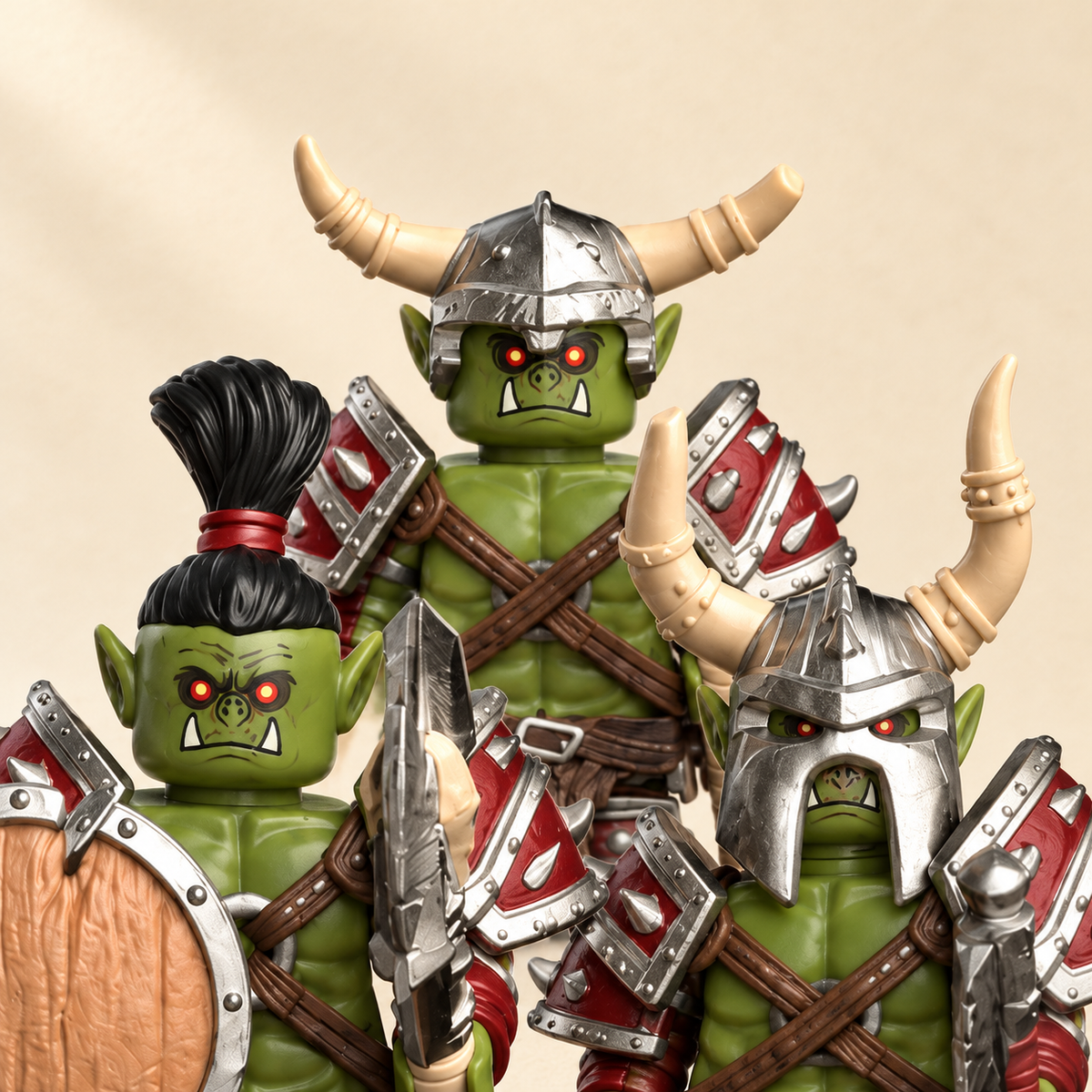 Horned helmet sculpting — Orc Warrior MOC Minifigure Set — 6 Figures