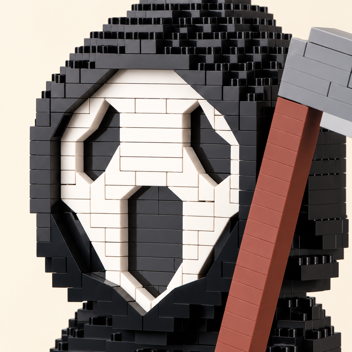 White brick-built face — Hooded Reaper Halloween MOC Display Model