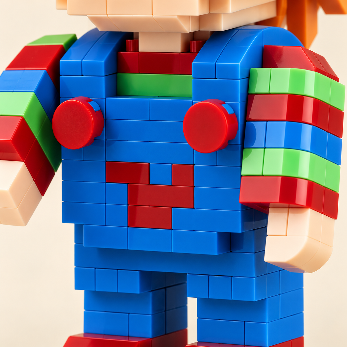 Blue overall details — Orange-Haired Halloween MOC Display Model