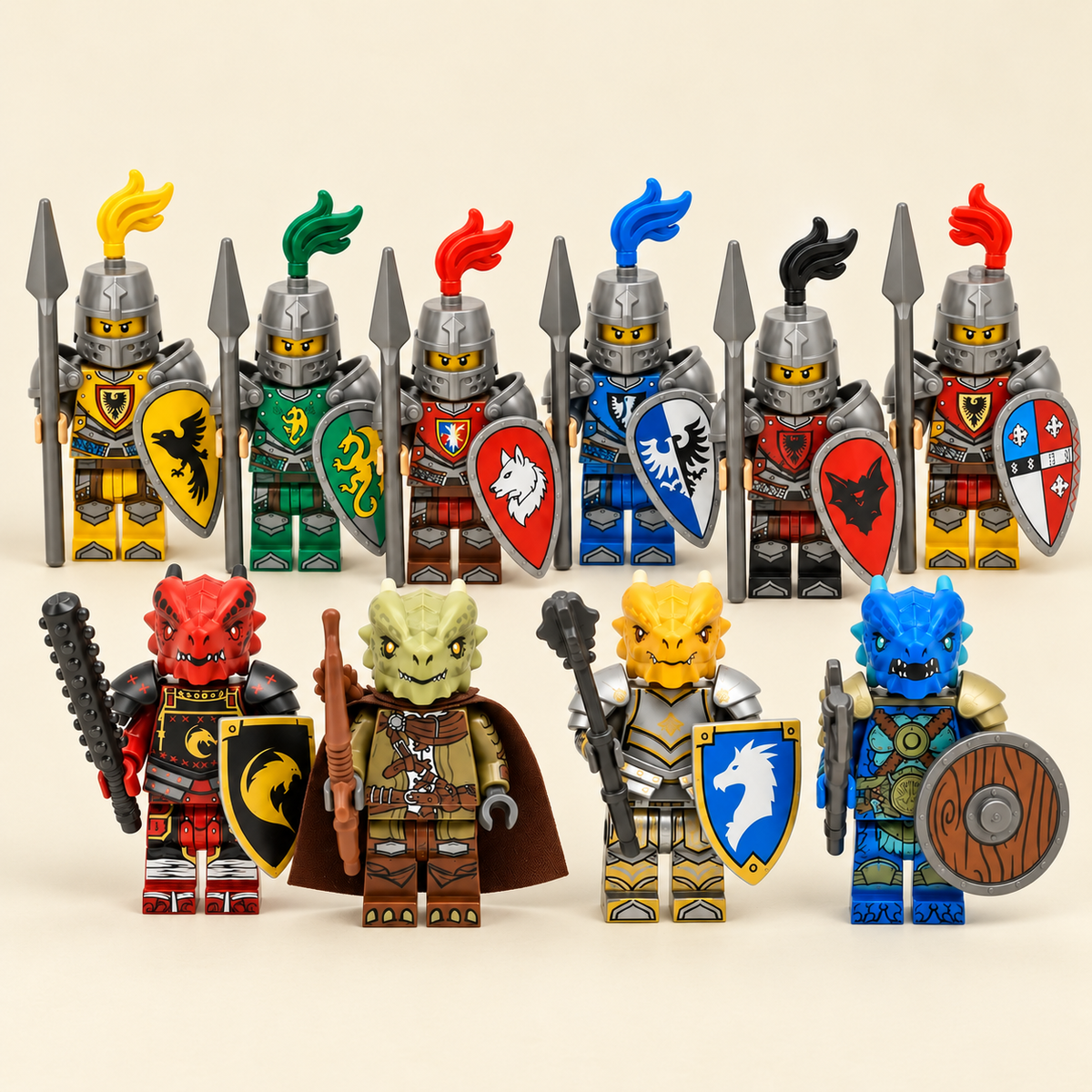 Ten knight and dragon warriors — Knight & Dragon Warrior MOC Minifigure Set — 10 Figures