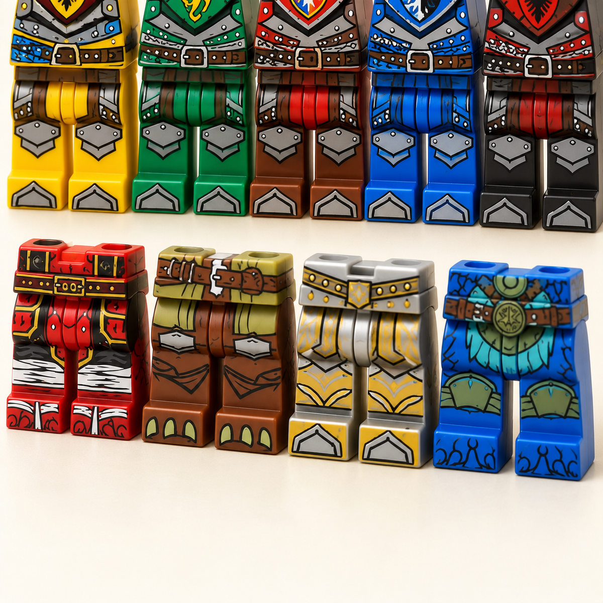 Printed legs and belts — Knight & Dragon Warrior MOC Minifigure Set — 10 Figures