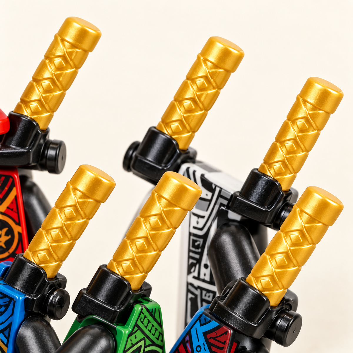 Visible toy sword hilts — Ninja Warriors & Master MOC Minifigure Set — 7 Figures