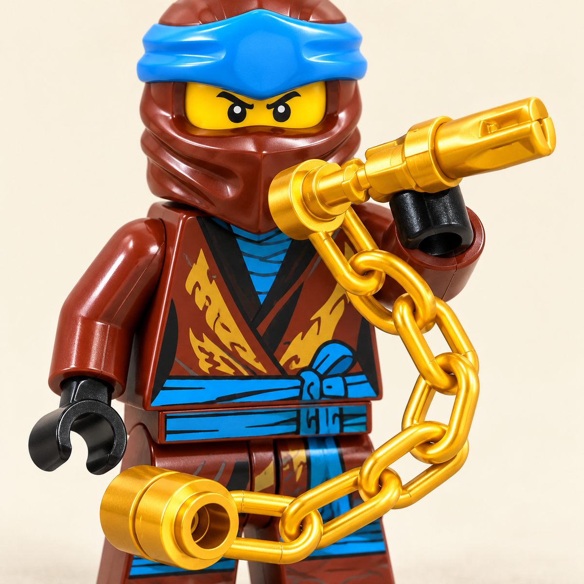 Brown warrior and gold toy chain — Masked Ninja Warrior MOC Minifigure Set — 6 Figures