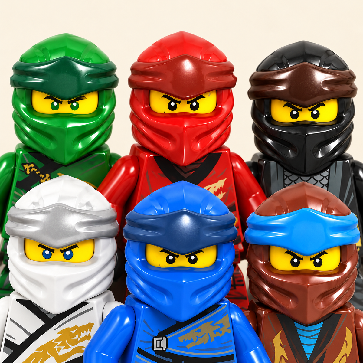 Different molded masks — Masked Ninja Warrior MOC Minifigure Set — 6 Figures